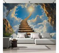 3D Photo Wallpaper Stairs Sky Modern Wall Mural Non-Woven Poster 150x105 cm Clouds Scenery Wall Art Wallpaper Decoration for TV Background Living Room Bedroom R-112