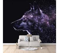 3D Photo Wallpaper Star Wolf Shadow 400(W) x280(H) cm Wall Mural Universe and Wildness Non-Woven Peel and Stick Self-Adhesive Premium Art Print Decor for Living Room Bedroom