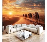 3D Photo Wallpaper Sunset Desert Camels Wall Mural Decoration Poste Premium Non-Woven Wall Mural Wallpaper Wall Art for Living Room Bedroom Children's Room W400xH280 8yf222