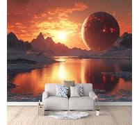 3D Photo Wallpaper Sunset Snow Mountain Planet 200(W) x140(H) cm Wall Mural Sci-fi Landscape Non-Woven Peel and Stick Self-Adhesive Large Poster Living Room Bedroom Tv Background Wall