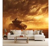 3D Photo Wallpaper Tanks Galloping On The Battlefield 300(W) x210(H) cm Wall Mural Military Technology Non-Woven Peel and Stick Self-Adhesive for Living Room,Bedroom,Kids Room,Office