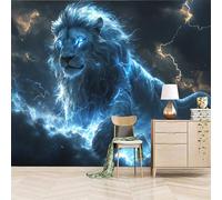 3D Photo Wallpaper Thunder and Lightning Lion 400(W) x280(H) cm Wall Mural Fairytale Animals Non-Woven Peel and Stick Self-Adhesive Premium Art Print Decor for Living Room Bedroom