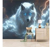 3D Photo Wallpaper Thunder And Lightning Surround The Snow Wolf 366(W)x256(H)cm Wall Mural Mysterious Dreamy Non-woven Peel and Stick Self-Adhesive Poster Decoration for Bedroom Living Room Corridor