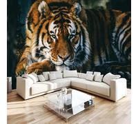 3D Photo Wallpaper Tiger 400x280 cm Art Wall Mural Non-Woven Small 3D Panoramic Poster Forest Animals Mural Wallpaper Poster TV Background Decoration for Living Room Bedroom R1110