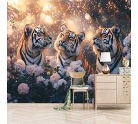 3D Photo Wallpaper Tiger Fantasy Flower Sea 400(W) x280(H) cm Wall Mural Animal Non-Woven Peel and Stick Self-Adhesive Premium Art Print Decor for Living Room Bedroom