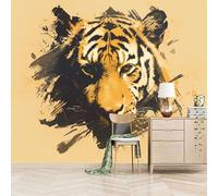 3D Photo Wallpaper Tiger Head Close-up 150(W) x105(H) cm Wall Mural Abstract Art Style Non-Woven Peel and Stick Self-Adhesive Home Decoration Bedroom Kitchen Wall Paper