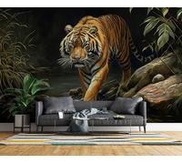 3D Photo Wallpaper Tiger Mountains and Rivers Modern Wall Mural Non-Woven Poster 350x256 cm Eastern Tradition Wall Art Wallpaper Decoration for TV Background Living Room Bedroom R-428