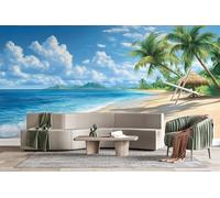 3D Photo Wallpaper Tropical Beach Coconut Trees Wall Mural Decoration Poste Sea View Premium Non-Woven Wall Mural Wallpaper Wall Art for Living Room Bedroom W250xH175 16yf78