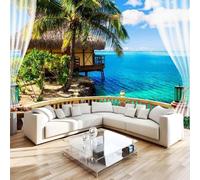 3D Photo Wallpaper Tropical Islands Print Wall Murals, Coconut Trees Scenery Non-Woven Wall Mural, Decoration Poster Picture Design Modern Mural 350x256 cm (WxH) for livingroom Kids Bedroom 7U-33