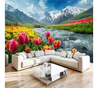 3D Photo Wallpaper Tulips Floral Rivers Wall Mural Decoration Poste Premium Non-Woven Wall Mural Wallpaper Wall Art for Living Room Bedroom Children's Room W350xH256 7yf486