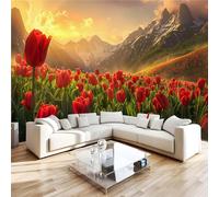 3D Photo Wallpaper Tulips Floral Sunset Wall Mural Decoration Poste Premium Non-Woven Wall Mural Wallpaper Wall Art for Living Room Bedroom Children's Room W500xH280 6yf13