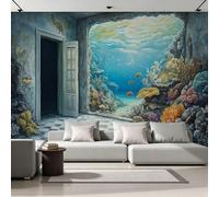 3D Photo Wallpaper Underwater Caves Print Wall Murals, Coral Mysterious Non-Woven Wall Mural, Decoration Poster Picture Design Modern Mural 400x280 cm (WxH) for livingroom Kids Bedroom 19U-24