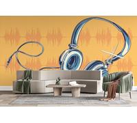 3D Photo Wallpaper Vintage Headphones Wall Mural Decoration Poste Music Premium Non-Woven Wall Mural Wallpaper Wall Art for Living Room Bedroom W250xH175 15yf64
