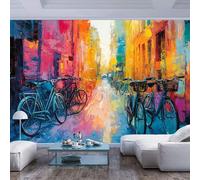 3D Photo Wallpaper Wall Art Colorful street scene parked bicycles Colorful street scene parked bicyclesHome Decor Background Large Art Wall Painting Urban Architecture for Bedroom Cafe Bar Office