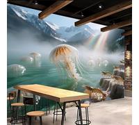 3D Photo Wallpaper Wall Mural Mountain Lake Jellyfish Animals | Snow-Capped Mountains Rainbow Natural Scenerylarge Wall Mural For Bedroom,Home Tv Decoration Poster-500x280cm