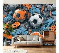 3D Photo Wallpaper Wall Mural, Non-Woven Wall Art Decor for TV Background, Blue Modern Sports Field Home Wall Covering for Living Room Bedroom, 350 x 256(WxH)