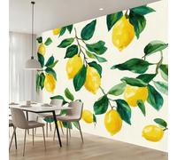 3D Photo Wallpaper Wall Mural, Non-Woven Wall Art Decor for TV Background, Yellow Mediterranean Lemon Grove Home Wall Covering for Living Room Bedroom, 200 x 140(WxH)