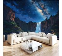 3D Photo Wallpaper Waterfall Starry Sky Wall Mural Decoration Poste Night Nature Premium Non-Woven Wall Mural Wallpaper Wall Art for Living Room Bedroom W366xH254 13yf256
