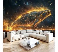 3D Photo Wallpaper Whale Music Note Wall Mural Decoration W366xH254 | Glowing Light Starry Sky Premium Non-Woven Wallpaper Wall Art Poster for Living Room Bedroom Kids Room Office 1-394