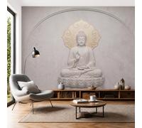 3D Photo Wallpaper White Buddha Lotus Throne 200 × 140 cm- Minimalist Buddha Sculpture Silk Cloth Mural Wallpaper, Ivory White Wall Stickers Art Wall Mural for Living Room Sofa Tv Background Bedroom