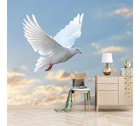3D Photo Wallpaper White Dove Spreads Its Wings and Flies 300(W) x256(H) cm Wall Mural Blue Sky and White Clouds Non-Woven Peel and Stick Self-Adhesive for Study Living BedRooms Home