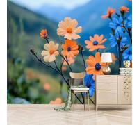 3D Photo Wallpaper Wildflowers Blooming in The Mountains 300(W) x256(H) cm Wall Mural Natural Scenery Non-Woven Peel and Stick Self-Adhesive for Study Living BedRooms Home