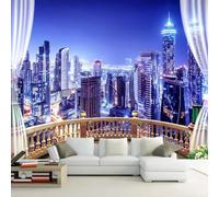 3D Photo Wallpaper Window City Night View Mural Wall Painting Wallpaper Home Decoration Suitable for Living Room Bedroom