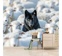3D Photo Wallpaper Wolves Among The Sheep 250(W) x175(H) cm Wall Mural Humorous and Witty Non-Woven Peel and Stick Self-Adhesive DIY Walls Decor for TV Background and Sofa Backdrop
