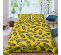 3D Pickled Cucumber Single Duvet Cover Set Fun Food Single Bedding Sets Warm Comfort Microfiber Quilt Cover 150x200 cm with 2 Pillowcases for Boys Girls Bedroom E-5350