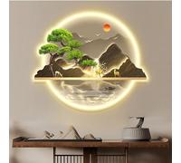 3D Pine Landscape Wall Art with LED Light - Traditional Chinese Mural Lamp, Oriental Hanging Painting for Decor