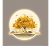 3D Pine Landscape Wall Art with LED Light, Traditional Chinese Mural Lamp, Oriental Wall Sculpture for Home Decoration