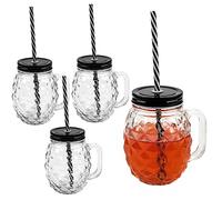 3D pineapple glass tumbler with lid and stable straw 500 ml set of 4