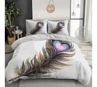 3D Pink Brown Simple Feather Bedding Set Watercolor Art Print Microfiber Comforter Cover For Children Kids Boys Girls Bedroom Collection 3Pcs,Super King 260X220Cm