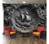 3D Pirate Ship Wallpaper - Embossed Boat Nautical Adventure Wall Mural - Wall Murals for Living Room Bedroom - Photo Wallpaper & Home Decor Art - 150 x 105 cm G148