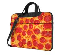 3D Pizza Pepperoni Print Laptop Bag, Adjustable Shoulder Strap and Hidden Handle, Simplify Your Everyday, Black/White, 14 inch