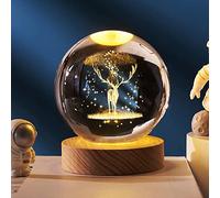 3D Planet Crystal Ball,Moon Crystal Ball with Wooden Base,3D Crystal LED Night Light,Space Galaxy Crystal Ball,3D Engraved Solar System Planets Crystal Ball with LED Light Base,Home Decoration (C)