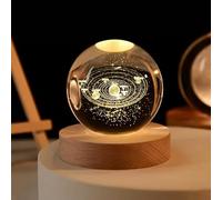 3D Planet Crystal Ball, Moon Crystal Ball with Wooden Base, Crystal Led Globe Table Lamp, Engraved Solar System Planets Crystal Ball with Led Light Base, Home Decoration (Solary System)