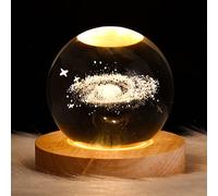 3D Planet Crystal Ball Night Light,Moon Crystal Ball with Wooden Base,Crystal LED Night Light,3D Engraved Solar System Planets Crystal Ball with LED Light Base,Home Decoration