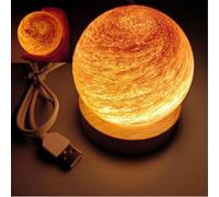 3D Planet Night Light, Glass Art Planet LED Table Mood Lamp, 8CM Kids Galaxy Night Light, Stepless Dimmable Brightness,with USB and Wooden Base,Gift for Baby Girls Boys Birthday (Morning Sun)