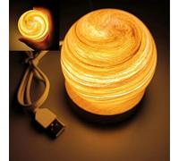 3D Planet Night Light, Glass Art Planet LED Table Mood Lamp, 8CM Kids Galaxy Night Light, Stepless Dimmable Brightness,with USB and Wooden Base,Gift for Baby Girls Boys Birthday (Sunset)