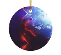 3d Planet Space Stars Print Personalized Christmas Decorations,Round Ceramic Decorations,Home Decoration Pendants
