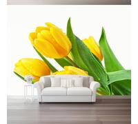 3D Plants Tulips Green Leaves Wall Mural Wallpaper Non-Woven for Living Room, Bedroom, Children's Room - Large Photo Wallpaper for Tv Background,Dining Room Yellow Green 400 X 280 Cm