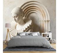 3D Plaster Relief Renaissance Lady Wall Mural 400 × 280 Cm Classical Arch Statue Non Woven Wallpaper Vintage Woman Sculpture Art Wall Decor for Bedroom Living Room Woman Arch 400 × 280 Cm (W × H)