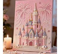3D Plastic Pearl Painting Set - DIY Pearls Diamond Dot Paintings Kit by Numbers for Adults/Beginners, Gemstone Art Crafts for Gift Home Wall Decor -Frameless 30x40cm (Pink Castle)
