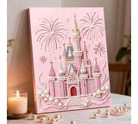 3D Plastic Pearls Painting Set - DIY Pearl Dot Paintings by Numbers for Adults/Beginners, Gemstone Art Crafts for Gift Home Wall Decor -Frameless (40 * 50cm,Pink Dreamy Castle 3D Pearl Painting Kit)