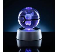 3D Poke Crystal Ball - RGB LED Lamp with Engraved Fire Dragon - Night Light Winged Creature with Luminous Base - Gift Idea for Trainers and Gaming Enthusiasts - USB (1, PIKA)