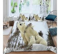3D Polar Bear Pattern Super King Duvet Cover Sets Winter Landscape Double Bedding Set Warm Comfort Microfiber Quilt Cover Size 220x260 cm with 2 Pillowcases 50×75 cm D-167