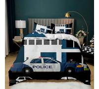 3D Police Car Single Duvet Cover Set Cars Bedding Set Soft Microfibre Quilt Cover 135x200 cm and 2 Pillowcases 50x75 cm QB1226
