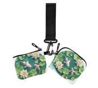 3d Pond Scenery Distinctive Fish and Flowers Women's Coin Pouches Card Holder Minimalist Zipper Coin Purse Wallet with Zipper Pocket for Ladies 2 Packs, 3D Pond Scenery Distinctive Fish and Flowers