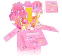 3D Pop Up 1st Birthday & First Anniversary Celebration Card, Pink and Gold Milestone Greeting Card, Birthday & Anniversary Party Decor Keepsake, Unique Gift for Girls Daughter Sister Cousin